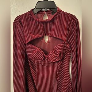 Lulu's Wine Red Ribbed Cutout Long Sleeve Bodysuit